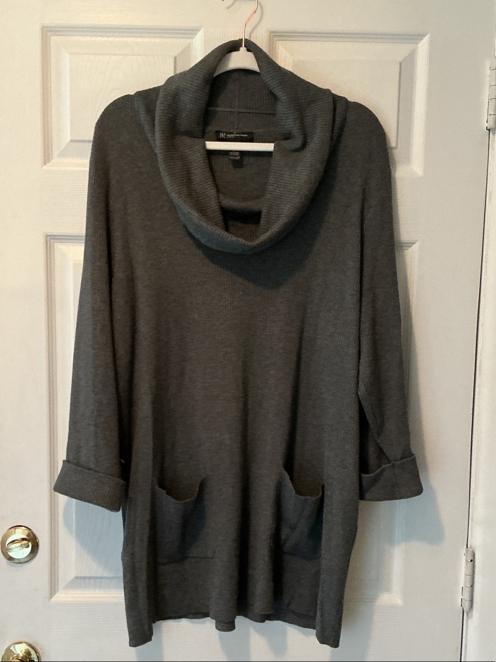 INC International Concepts Charcoal Cowl Neck Pocket Sweater